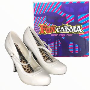 Funtasma Brand White Patent Leather Closed Toe Ankle Strap Heel